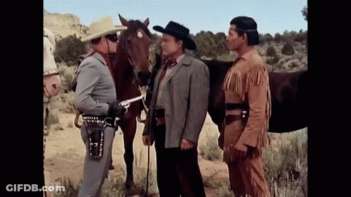 Men Talking Next To Horse GIF