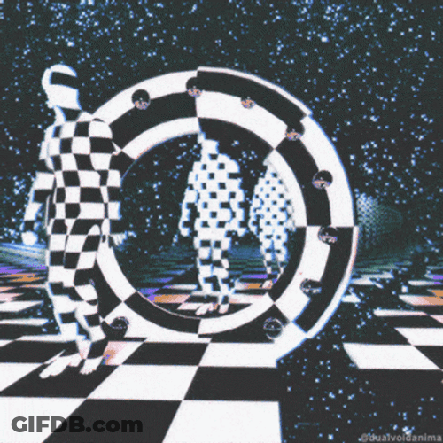 Men Walking Checkered Illusion GIF