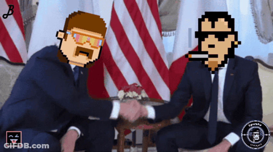 Men With Cartoon Heads Collaboration Handshake GIF