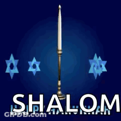 Menorah On Blue Background Saying Shalom GIF