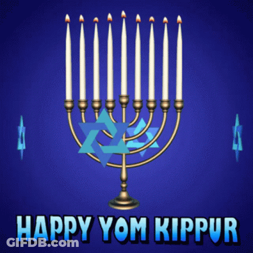 Menorah On Blue Background With Happy Yom Kippur GIF