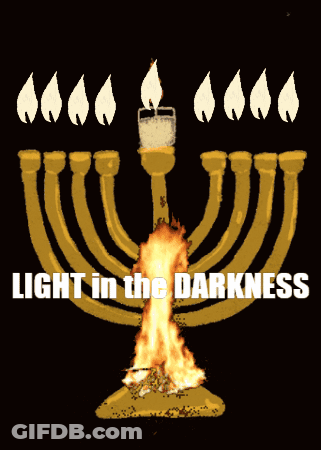 Menorah With Candles Saying Light In The Darkness GIF