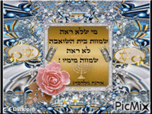 Menorah With Hebrew Writing And Pink Rose GIF