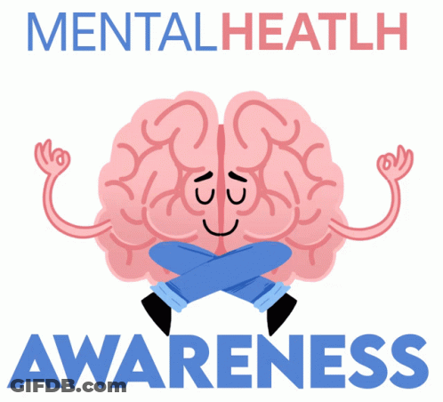 Mental Health Awareness Poster With Cartoon Brain In Blue Circle GIF