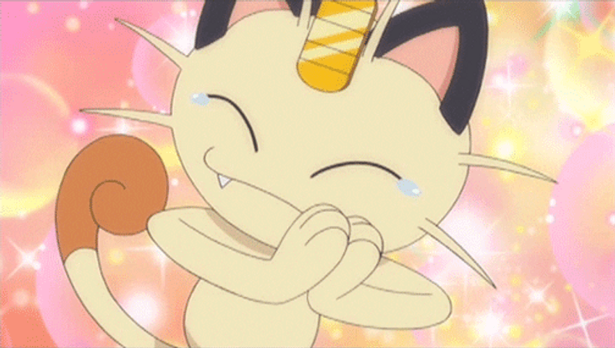 Meowth Glowing With Happy Tears GIF