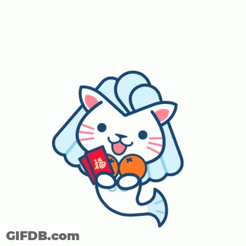 Mermaid Cat Greets Happy Lunar New Year GIF
