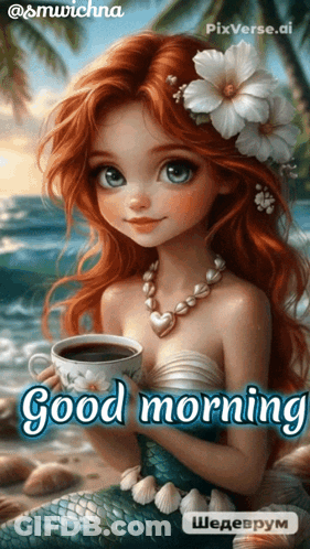 Mermaid Holding Coffee Cup GIF