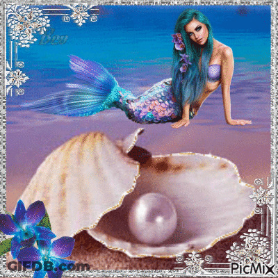 Mermaid Sitting In Shell With Pearl GIF