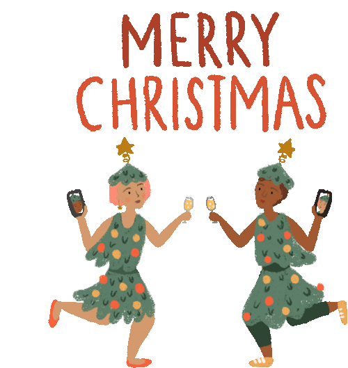 Merry Christmas And Happy New Year Cheers Phones Recording Party Costume GIF