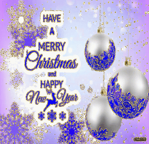 Merry Christmas And Happy New Year Christmas Balls Hanging Snowflakes GIF
