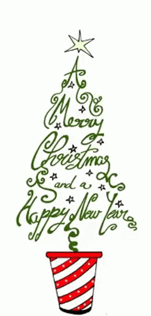 Merry Christmas And Happy New Year Christmas Tree Lettering Red Pot GIF