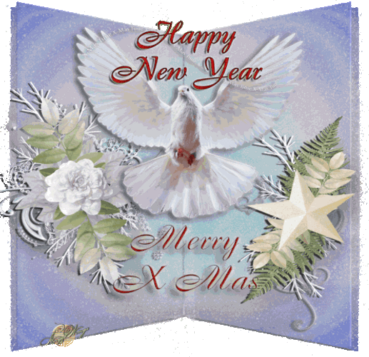 Merry Christmas And Happy New Year Dove Xmas Wreaths GIF