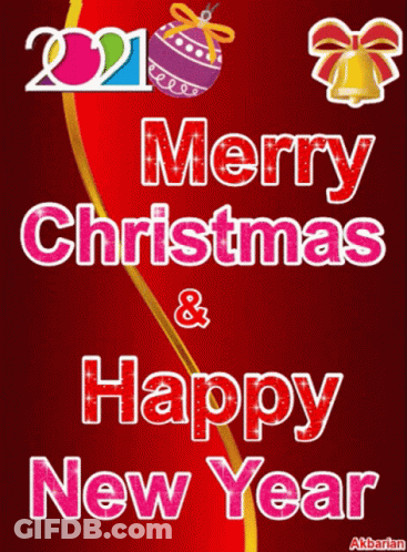 Merry Christmas And Happy New Year Greeting Card Red Background GIF