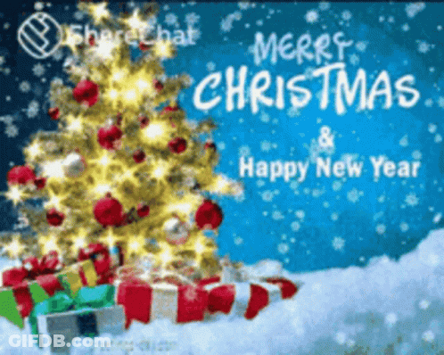 Merry Christmas And Happy New Year Greeting Card With Christmas Tree GIF