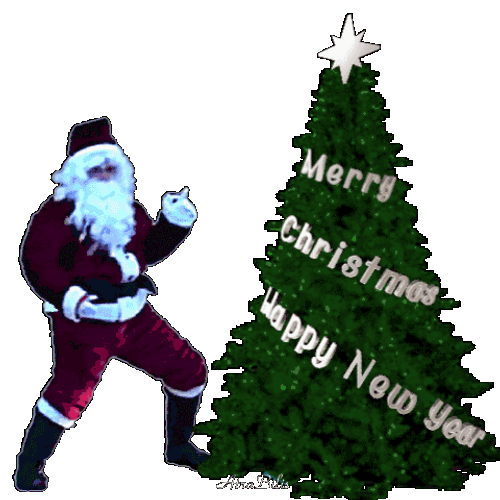 Merry Christmas And Happy New Year Jumping Santa Clause Christmas Tree GIF
