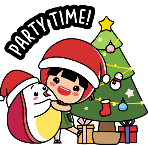 Merry Christmas And Happy New Year Party Time Penguin Little Girl Christmas Tree GIF