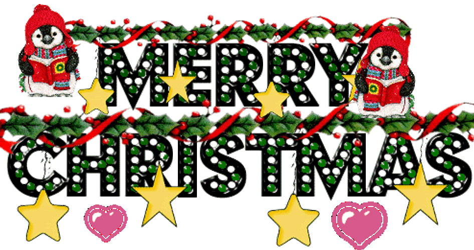 Merry Christmas And Happy New Year Penguins Christmas Lights Hearts Stars GIF
