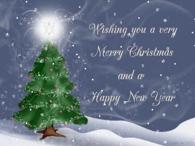 Merry Christmas And Happy New Year Wishes Snowing Bright Christmas Star GIF