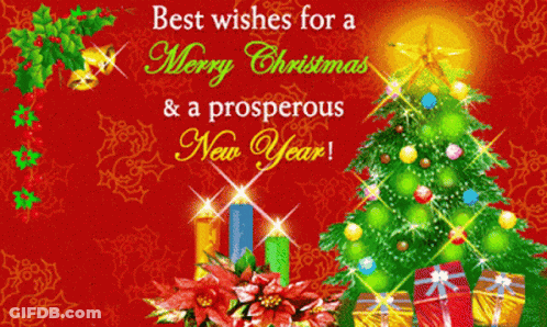 Merry Christmas And Prosperous New Year Card With Christmas Tree GIF