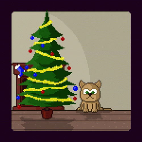 Merry Christmas Animated Dog And Falling Xmas Tree GIF