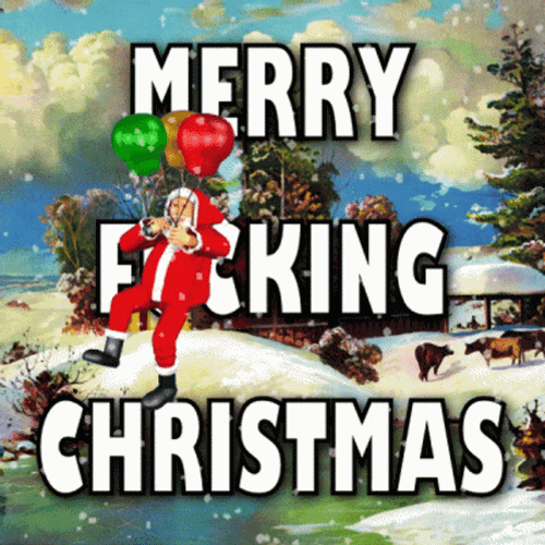 Merry Christmas Animated Santa Holding Balloons GIF