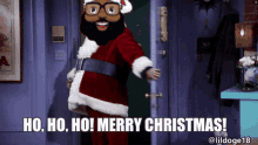 Merry Christmas Black Santa Entering The Room GIF