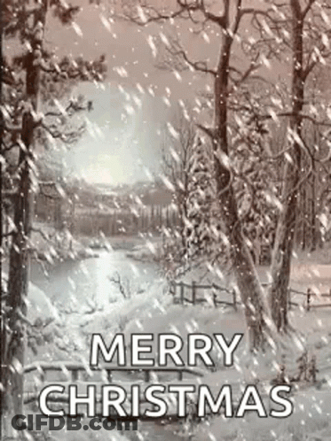 Merry Christmas Card Snowy Forest GIF
