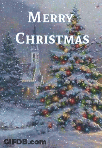 Merry Christmas Card Snowy Scene GIF