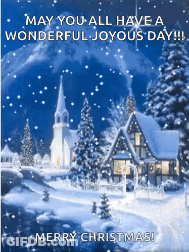 Merry Christmas Card Snowy Scene GIF
