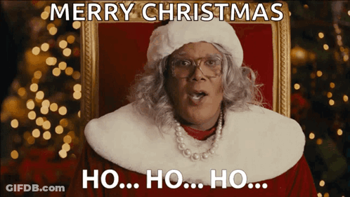 Merry Christmas Card With Ball Hanging From Bell GIF