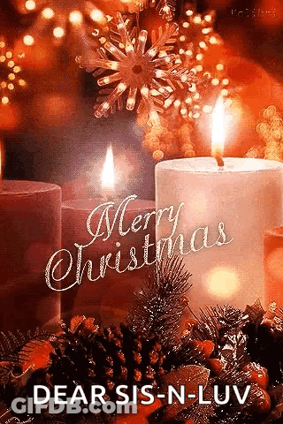 Merry Christmas Card With Candles And Pine Cones GIF