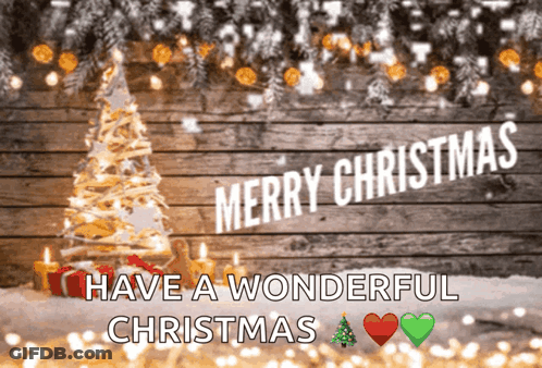 Merry Christmas Card With Christmas Tree And Gifts GIF