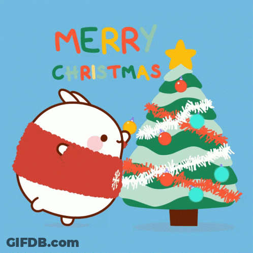 Merry Christmas Card With Christmas Tree And Rabbit GIF