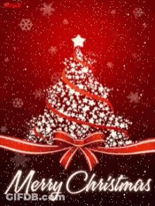 Merry Christmas Card With Christmas Tree And Snowflakes GIF