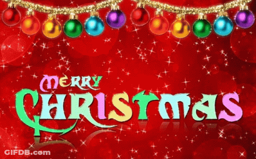 Merry Christmas Card With Colorful Ornaments GIF