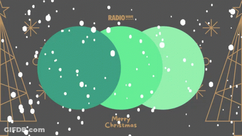 Merry Christmas Card With Green Circles And Snow GIF