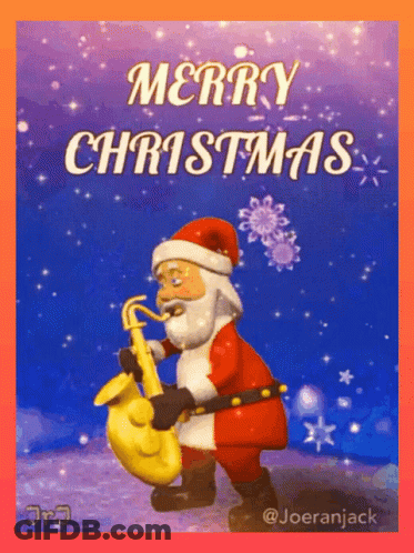 Merry Christmas Card With Santa Playing Saxophone GIF