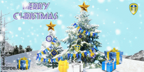 Merry Christmas Card With Snowy Christmas Tree GIF
