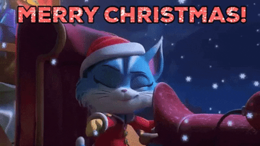 Merry Christmas Cat Waving Goodbye GIF