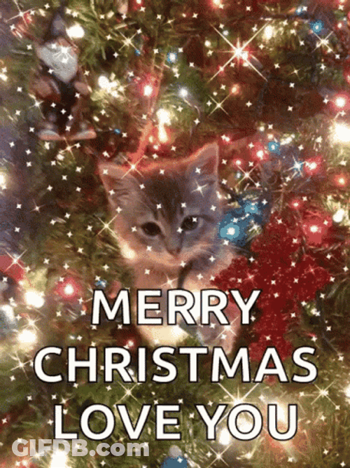 Merry Christmas Daughter Glittering Kitty On Tree GIF
