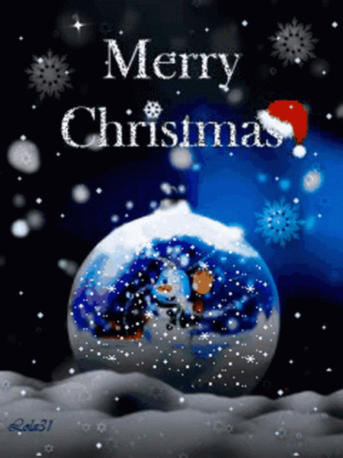 Merry Christmas Daughter Snowfalls On Silver Ball GIF