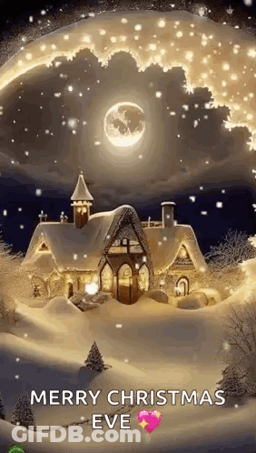 Merry Christmas Eve Card With House In Snow GIF