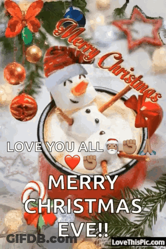 Merry Christmas Eve Snowman In Hot Chocolate GIF