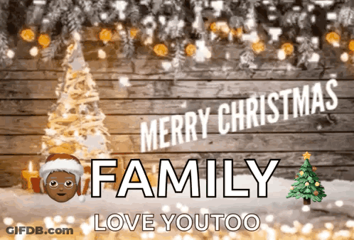 Merry Christmas Family Love You Too Greeting Card With Christmas Tree GIF