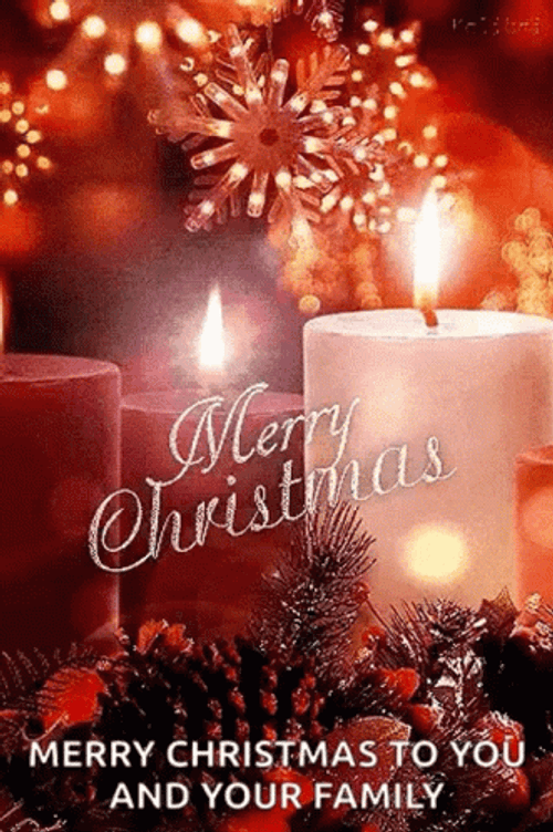 Merry Christmas Family Red Candles Stars GIF