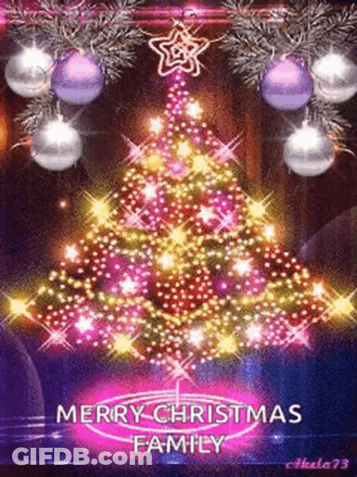 Merry Christmas Family Spinning Tree Lights GIF