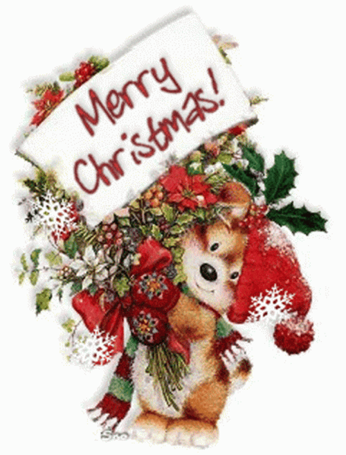 Merry Christmas Friend Bear With Flowers GIF