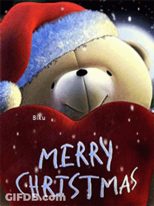 Merry Christmas Friend Heart And Bear For You GIF