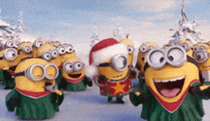 Merry Christmas Funny Crazy Group Of Minions GIF