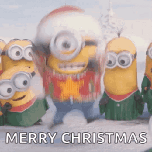 Merry Christmas Funny Jumping Minions Loves The Snow GIF